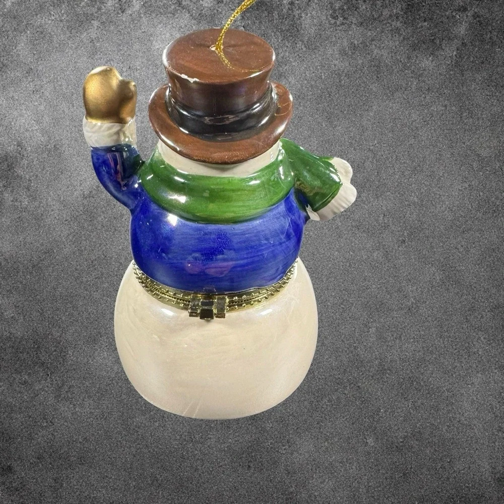 Vintage Snowman‎ Music Box Trinket Box Christmas Ornament Ceramic Decor Holiday